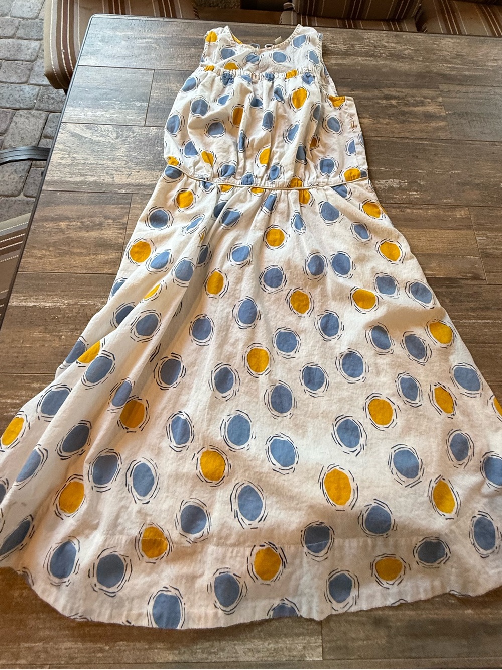 Boden Molly Dress US 10 Blue Yellow Polka Dots 100% Cotton